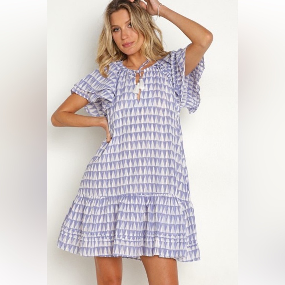 Cleobella April Mini Dress Medium Lilac and gold Triangle Tassel Ruffle